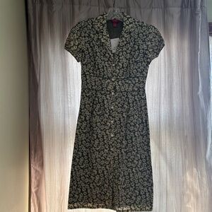 Women's Vintage look Green Floral Button-Front Dress
